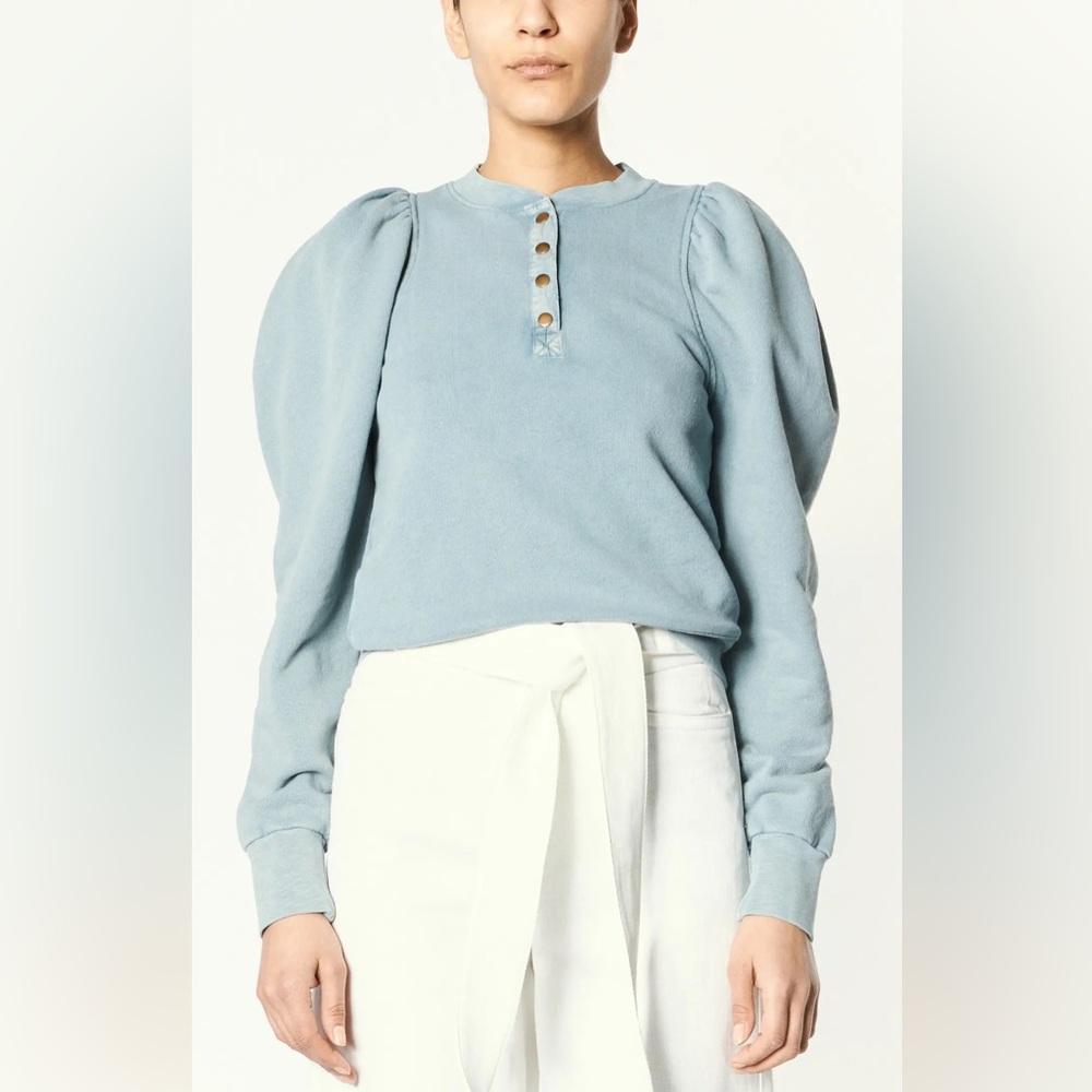 ULLA JOHNSON Asher Puff Sleeve Sweatshirt in Salt Water Blue